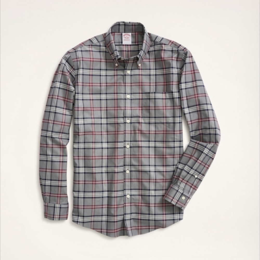Brooks Brothers Madison Tartan Twill Shirt Relaxed-Fit Non-Iron Stretch men's m